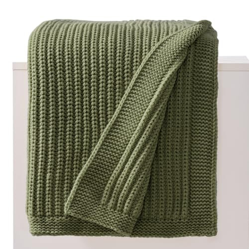 Chunky Knit Olive Green Throw Blanket 50"x60",Soft Cozy Thick Knitted Blanket for Couch Sofa Bed,Fisherman Cable Knit Cute Decorative Throw for Living Room | Amazon (US)