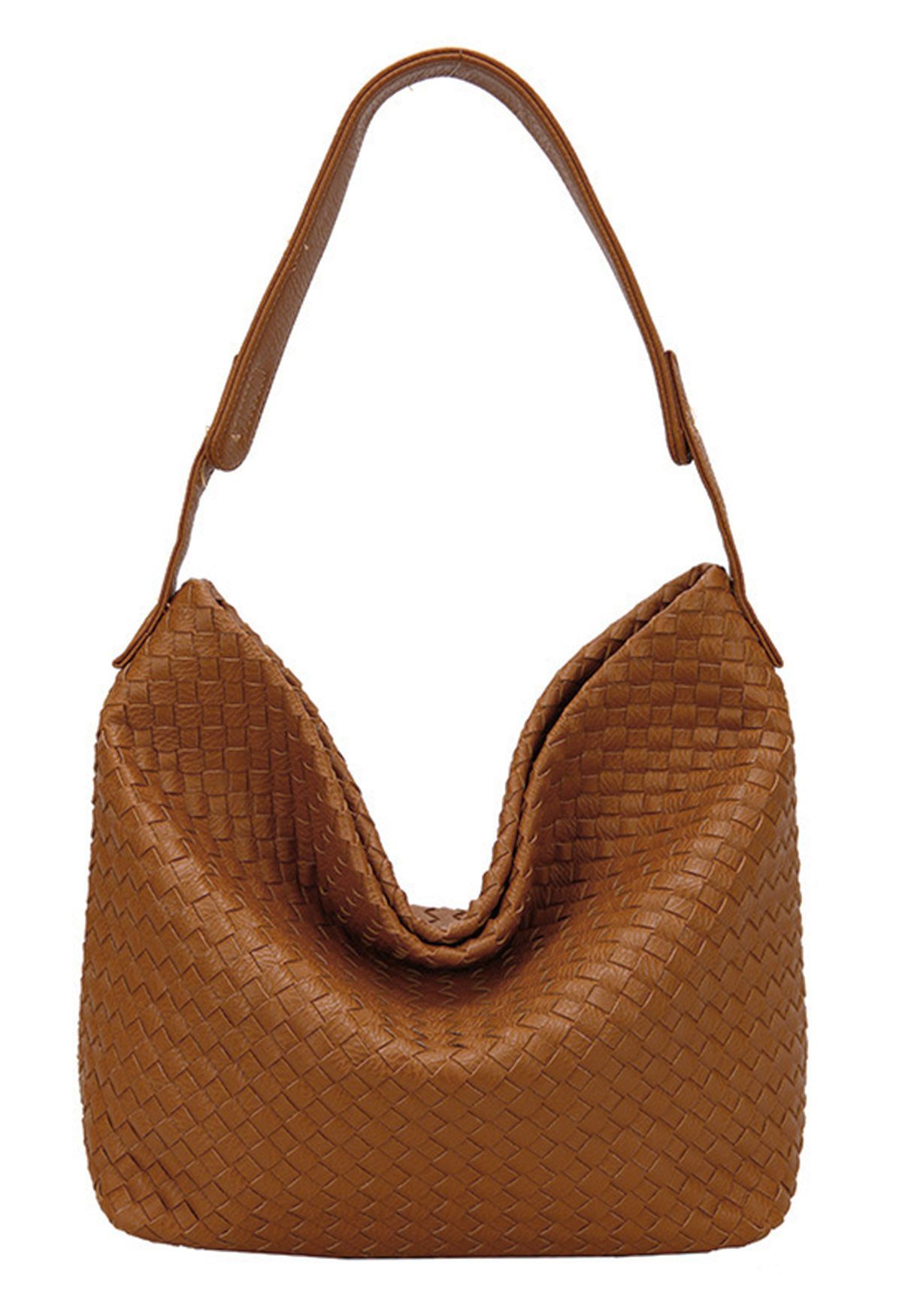 Solid Color Woven Bag in Caramel | Chicwish