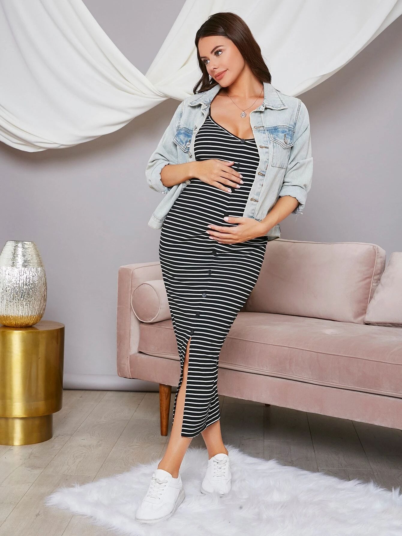 SHEIN Maternity Button Front Striped Dress | SHEIN