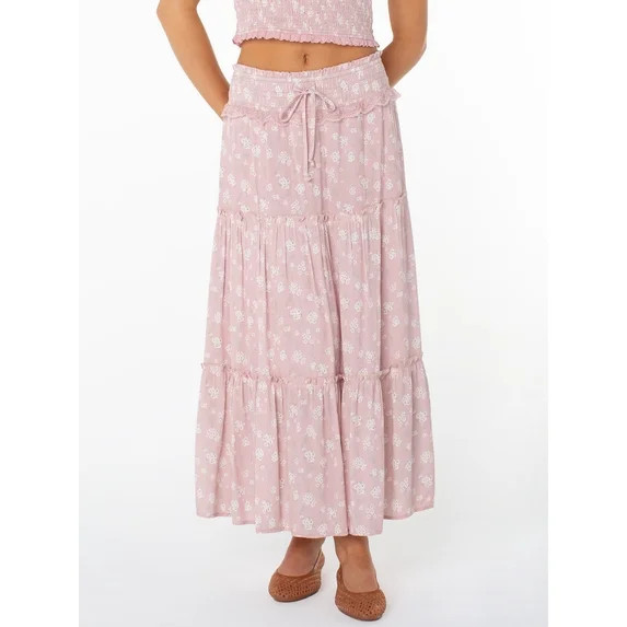 Celebrity Pink Women's and Women's Plus Floral Print Tiered Maxi Skirt, Sizes XS-4X | Walmart (US)