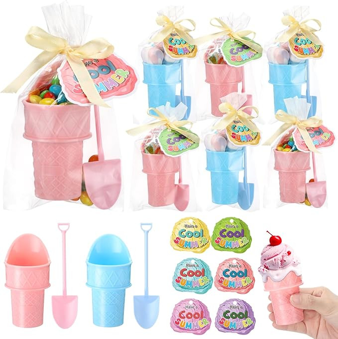 24 Pack Ice Cream Party Favors for Kids Including 24 Plastic Ice Cream Bowls and 24 Spoons with H... | Amazon (US)