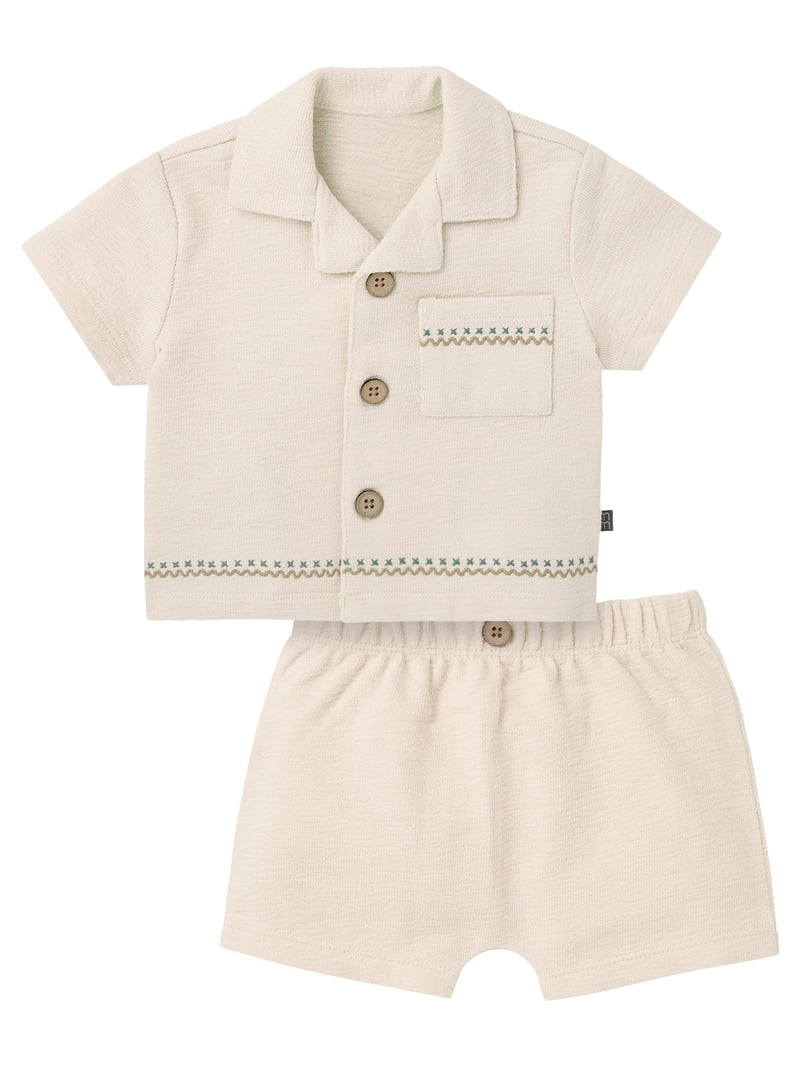 Modern Moments by Gerber Baby Boy Button Down Shirt and Short Outfit Set, 2-Piece, 0/3 Months - 2... | Walmart (US)