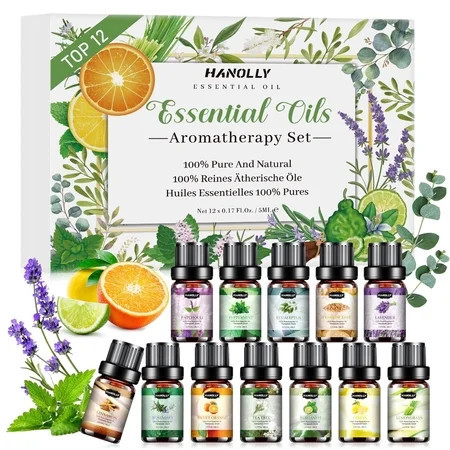 Hanolly Essential Oils Set, Hypoallergenic Aromatherapy Oils for Diffuser, Humidifier, Massage, Skin Care, 12 Pack, 5 ml | Walmart (US)