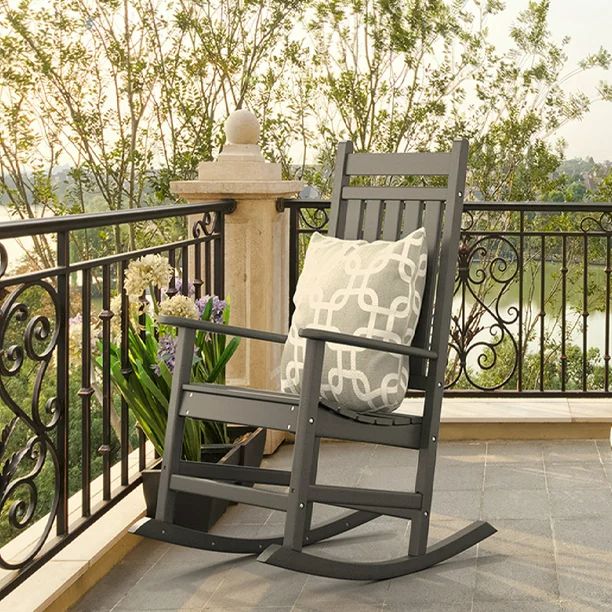 KINGYES Outdoor Oversized Slat Rocking Chair, Gray - Walmart.com | Walmart (US)