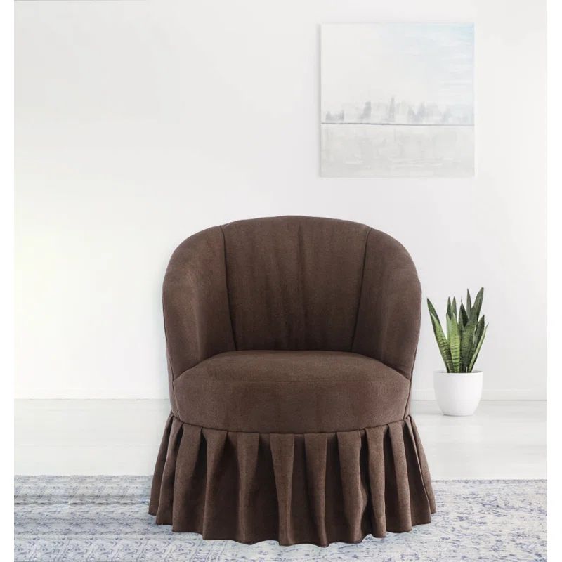 Fostoria Linen Fabric Upholstered Swivel Glider Accent Chair, Auditorium Chair With Pleated Skirt | Wayfair North America