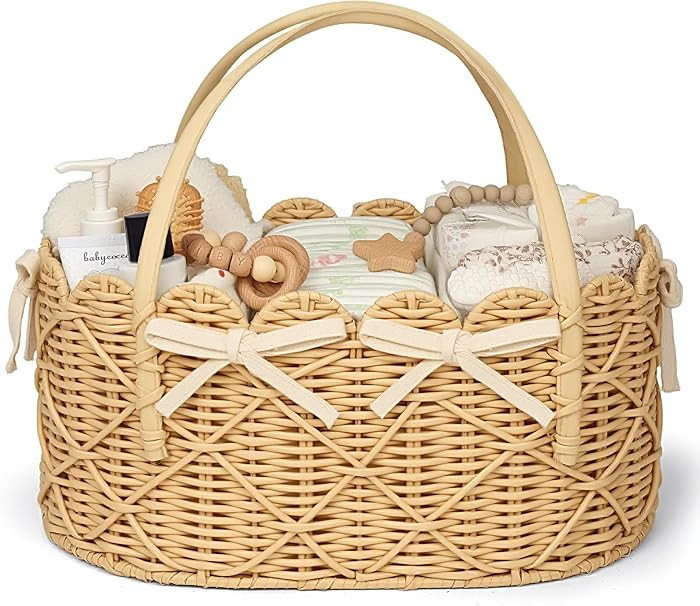 Diaper Caddy Organizer, Hand Rattan Scalloped Diaper Caddy Changing Table Organizer, Wicker Nurse... | Amazon (US)