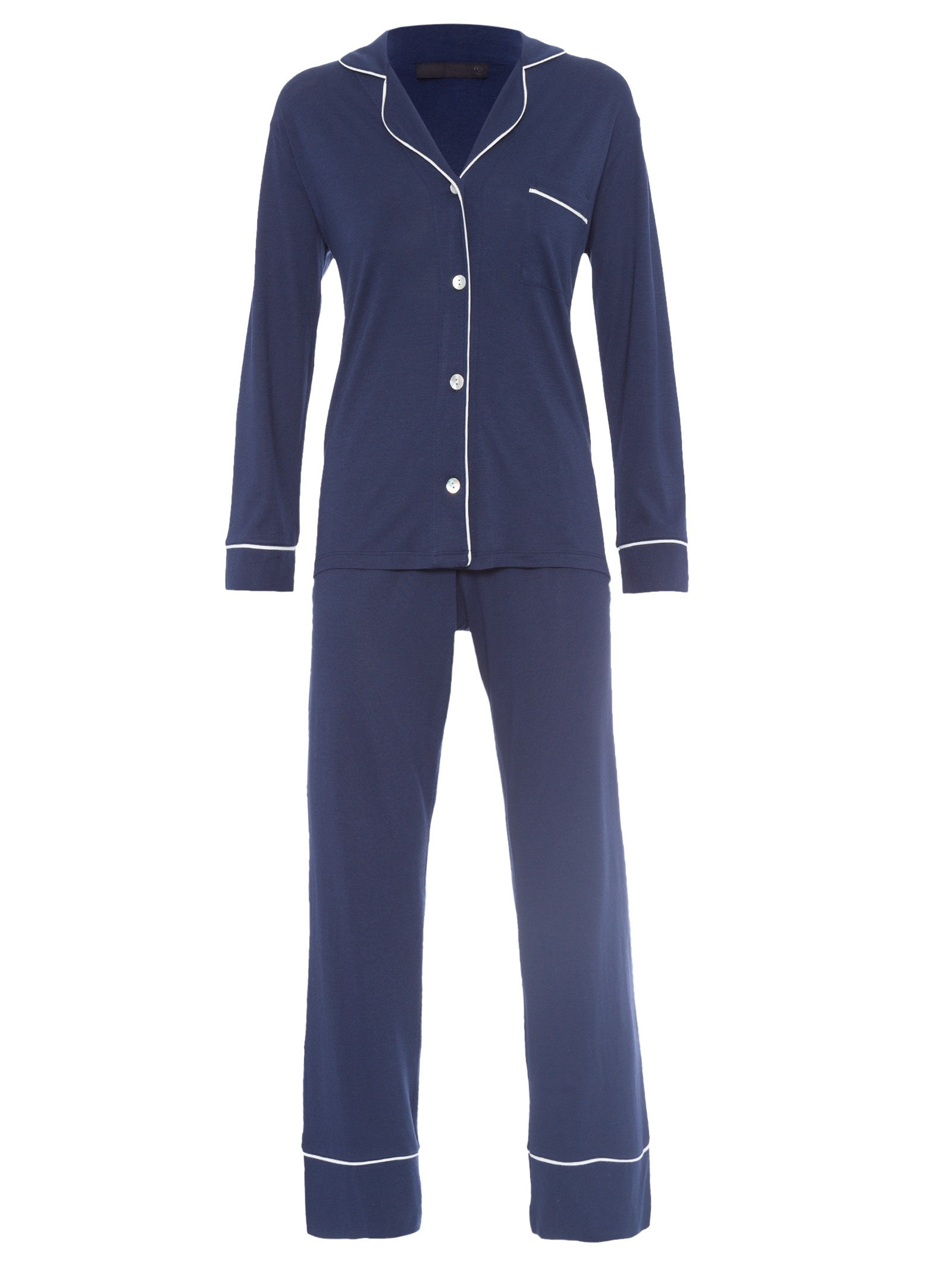 PIJAMA FEMININO LONGO COM BOTÃO DE ALGODÃO PIMA - AZUL | Shop2gether BR