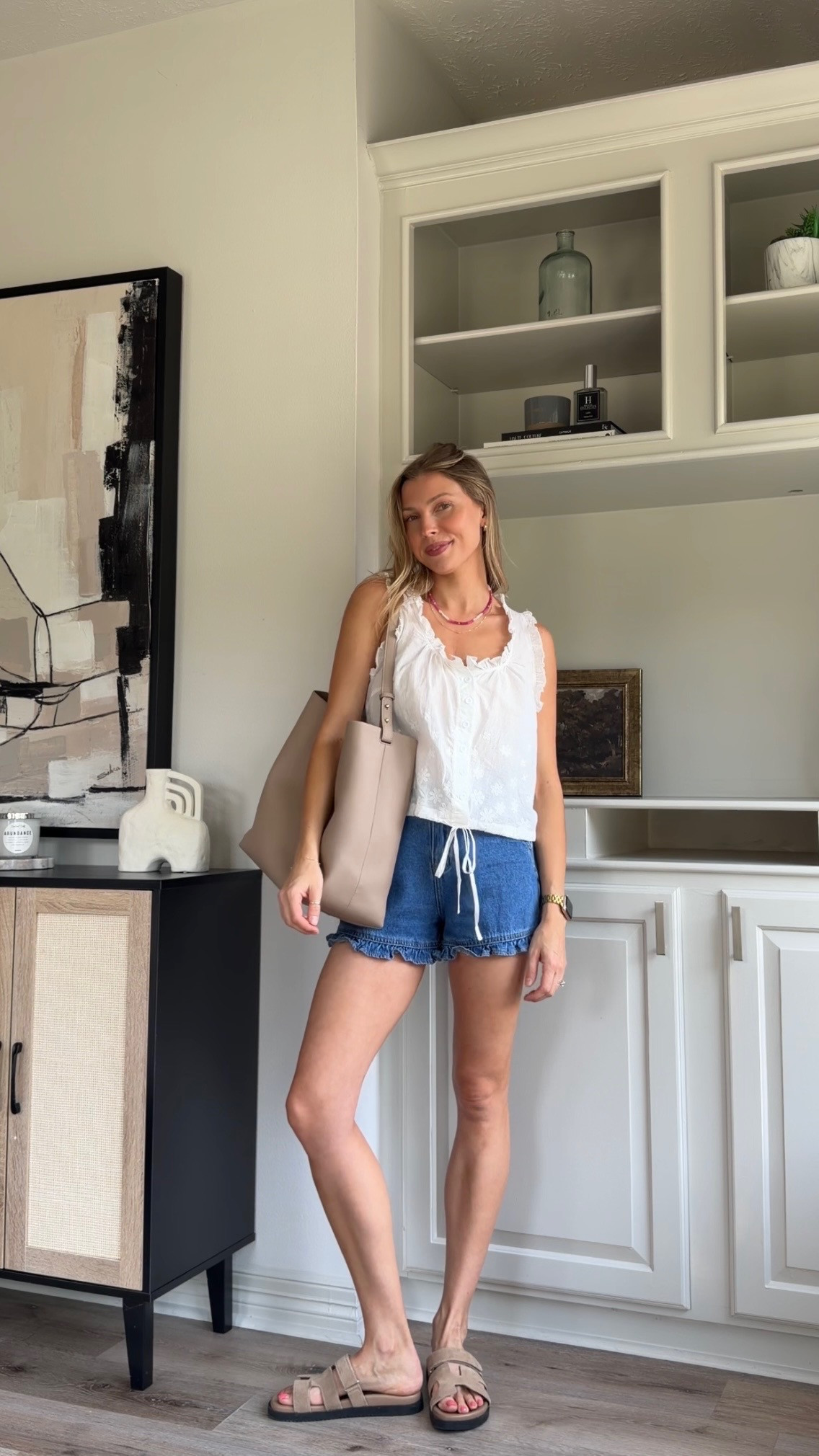 Summer capsule outfit | 2 in ruffle denim + S in boho top 

 #LTKootd #LTKmomlife