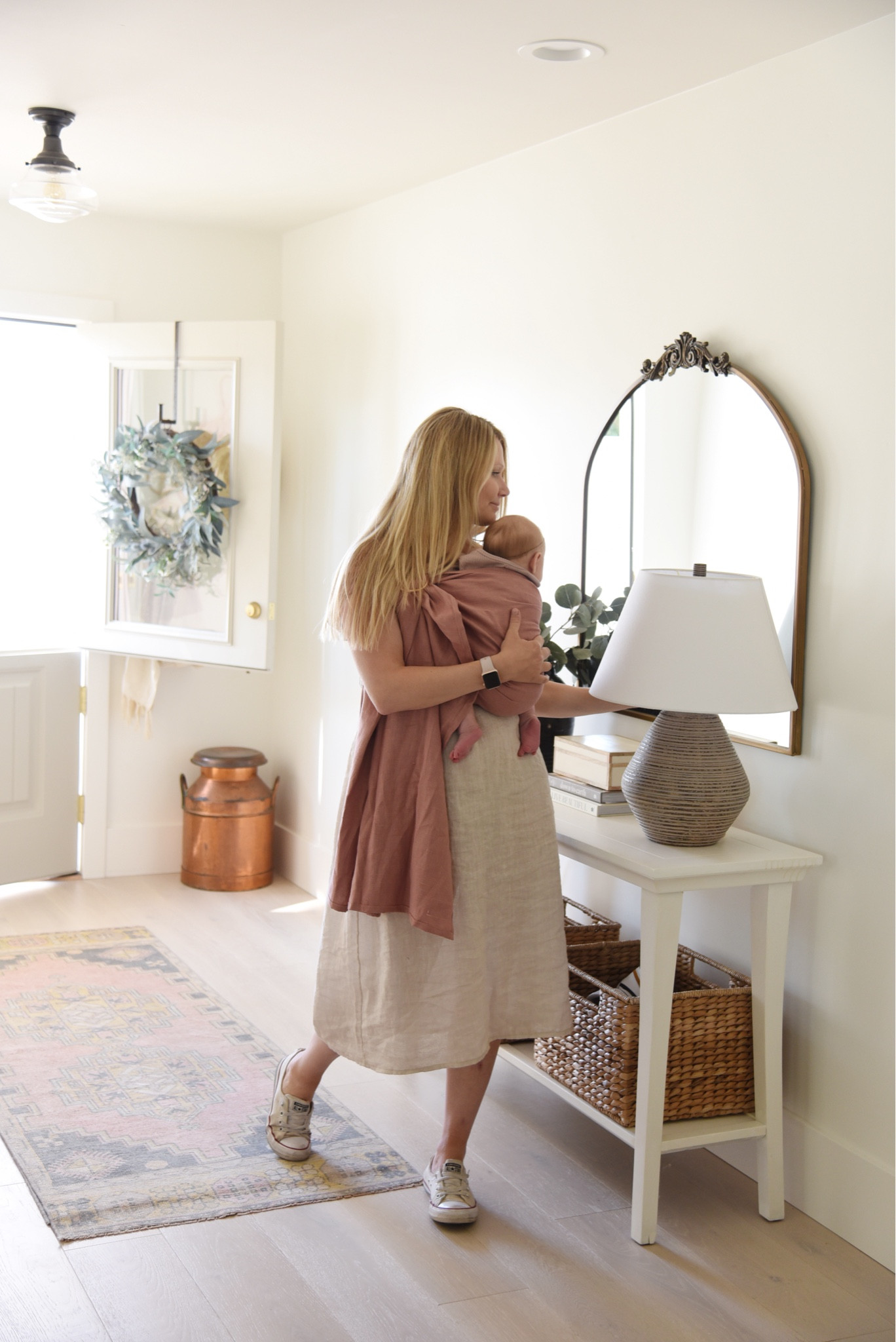 Our favorite entry way essentials: vintage rug, console table, mirror, lamp, wreaths, faux greenery and baskets!

#LTKshoecrush #LTKhome #LTKMostLoved