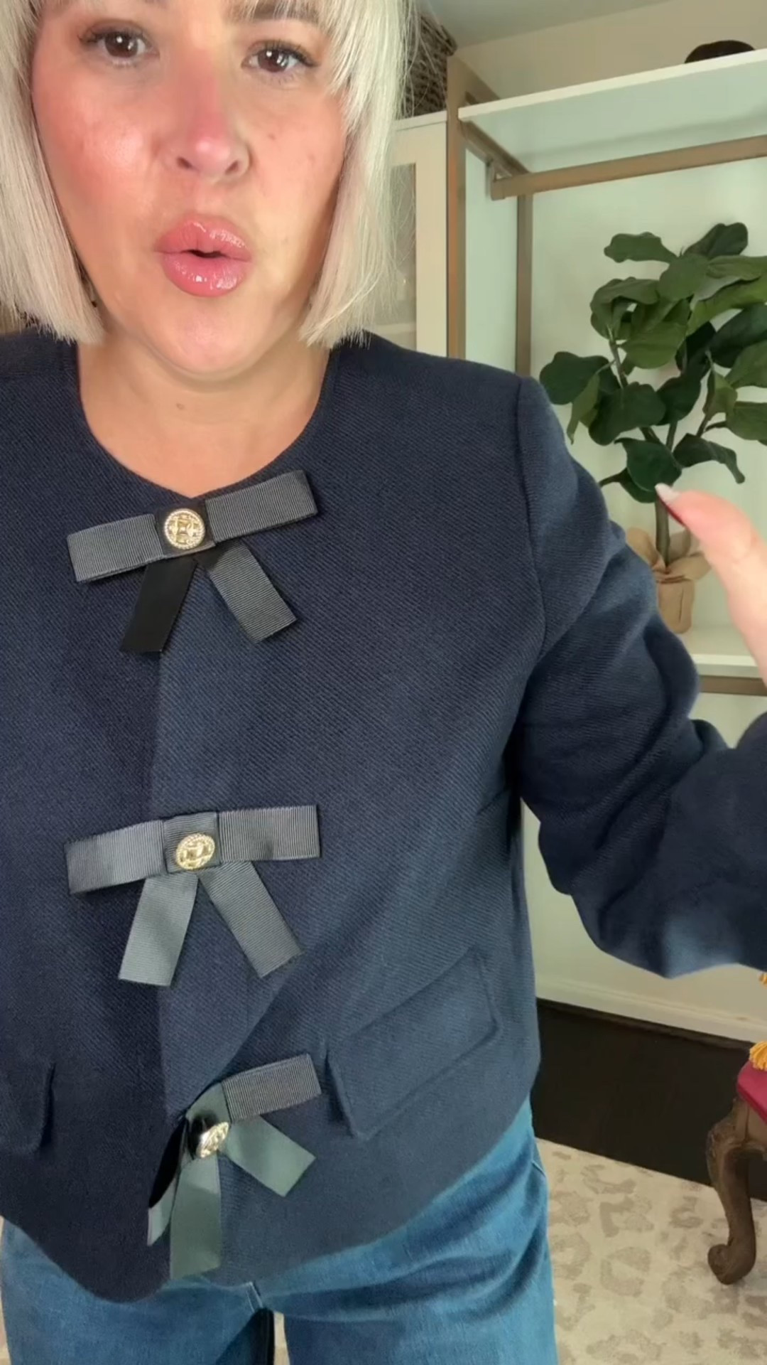 Walmart sweater jacket and these Spanx denim that are pulled on jeans that look like they are zipper and buttons.

I’m wearing my true size medium in these and they fit perfectly size regular.
Use my code to save 15%
WANDAXSPANX 

#LTKHoliday #LTKGiftGuide #LTKCyberWeek