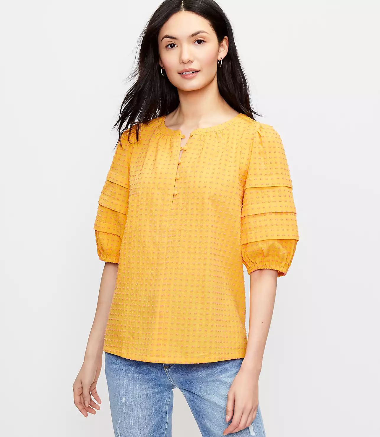 Clip Pintucked Puff Sleeve Top | LOFT