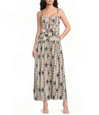 Embroidered Sweetheart Neck Sleeveless Button Front A-Line Maxi Dress | Dillard's