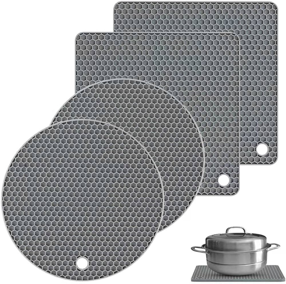 Gaiamat Silicone Trivet Mats, 4 Pack 2 Shape(2 Squared+2 Round) Heat Resistant Pot Holders Set, S... | Amazon (US)