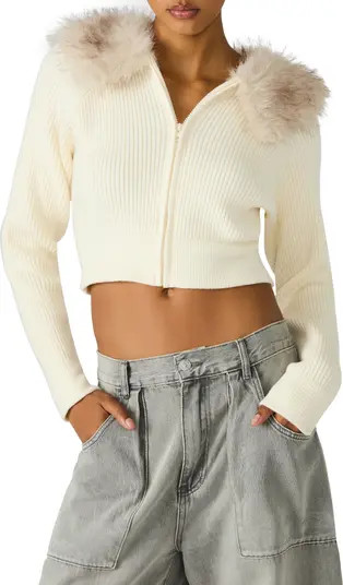 Lysia Faux Fur Collar Rib Jacket | Nordstrom