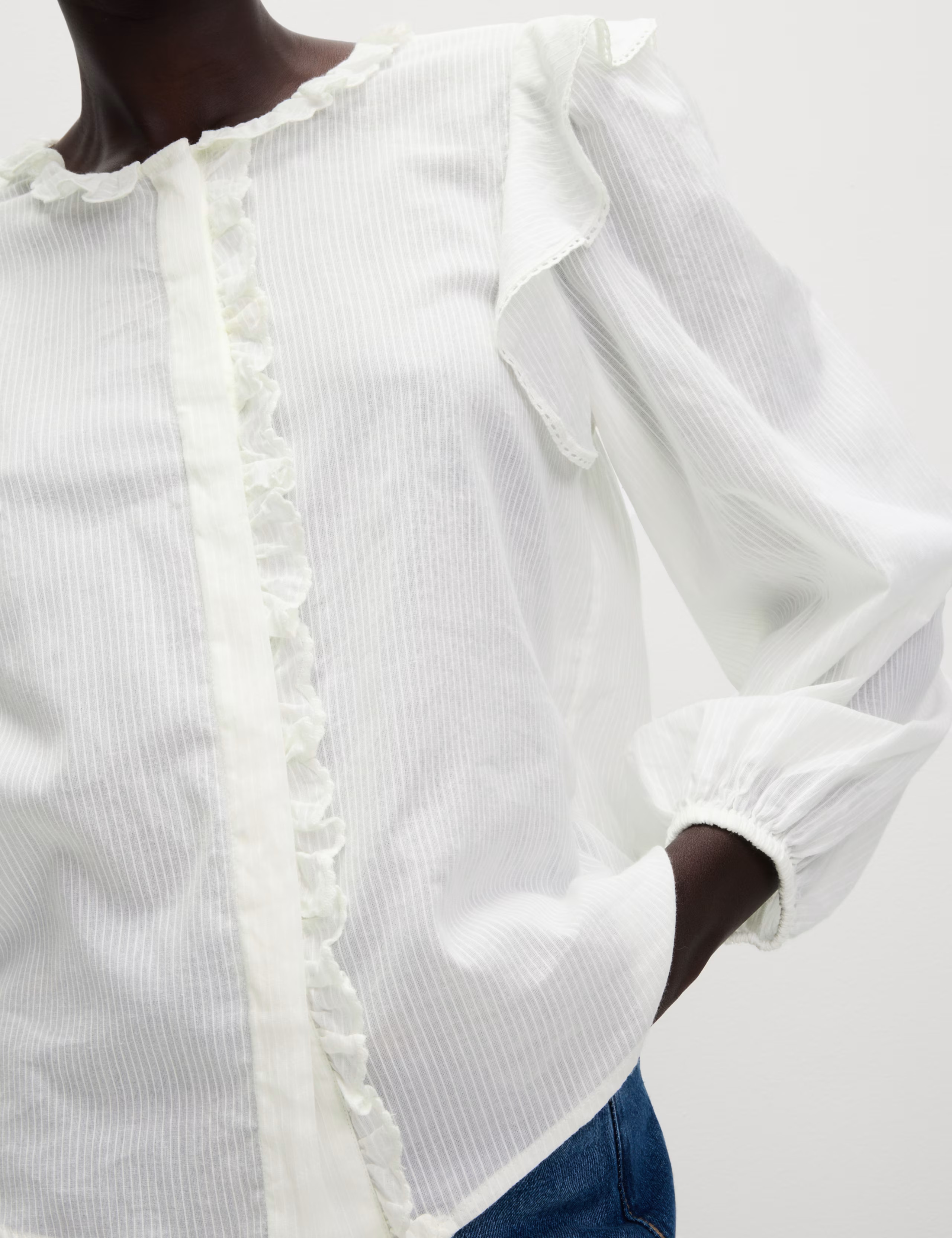Pure Cotton Collared Ruffle Blouson Sleeve Blouse | M&S Collection at M&S | Marks & Spencer (UK)