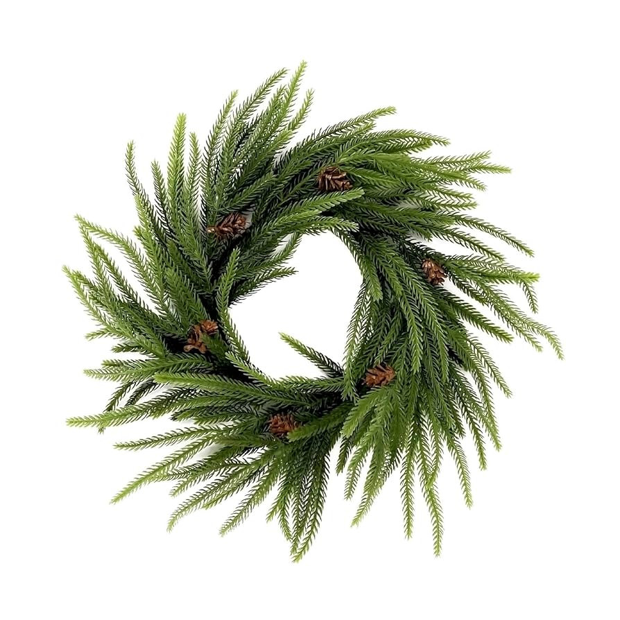 2pcs Norfolk Pine & Cryptomeria Wreath15.8inch - Artificial Cypress Candle Ring, Real Touch, Indo... | Amazon (US)
