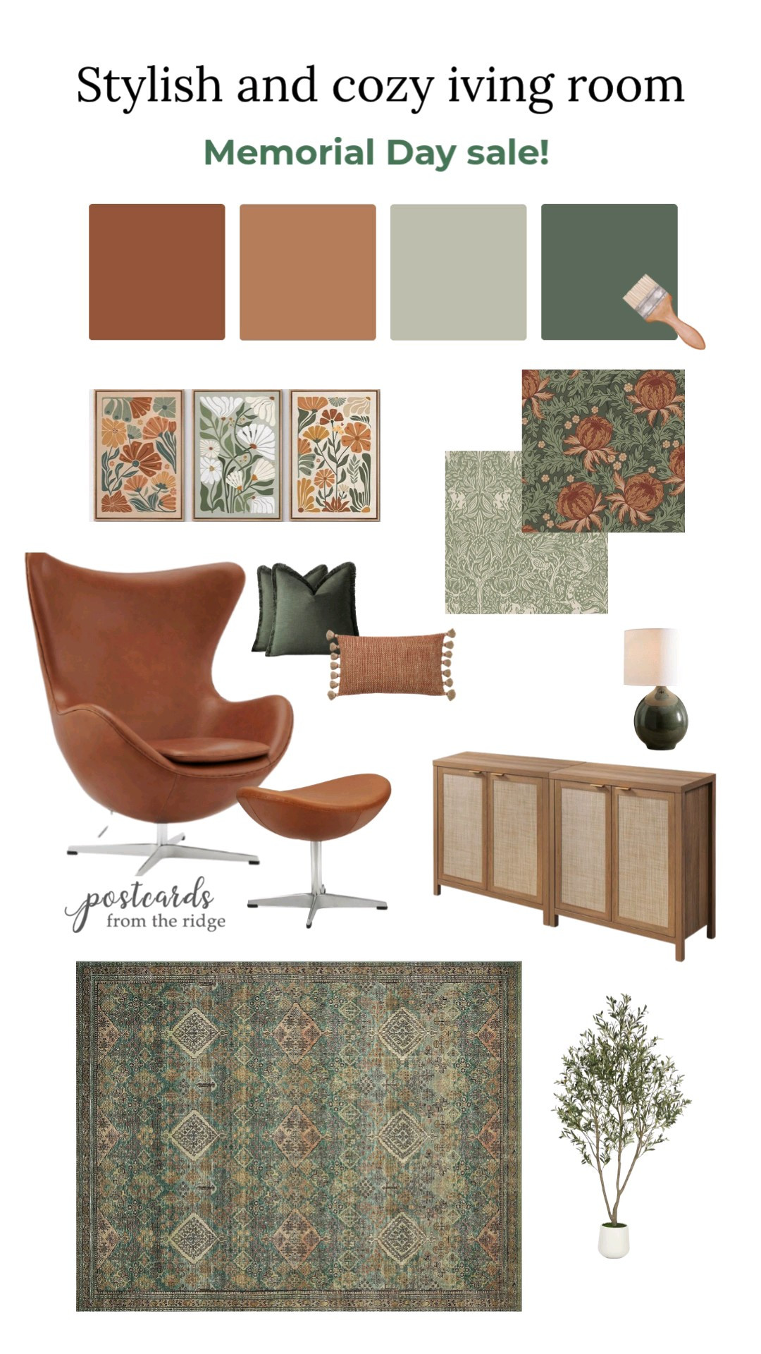 Our stylish and cozy living room chair and foot stool are on sale now. I created a new mood board with paint colors and accessories to coordinate with them. #livingroom #mcm #interiors

#LTKHome #LTKSaleAlert