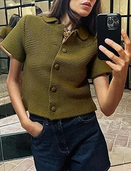 Tanming Womens Cardigan Sweaters Soft Chunky Knit Top Short Sleeve Button Loose Outerwear Sweater | Amazon (US)