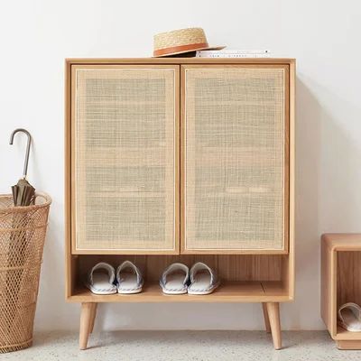 Villey Japandi Natural Shoe Storage Cabinet Rattan 2 Doors & 4 Shelves Entryway-Homary | Homary