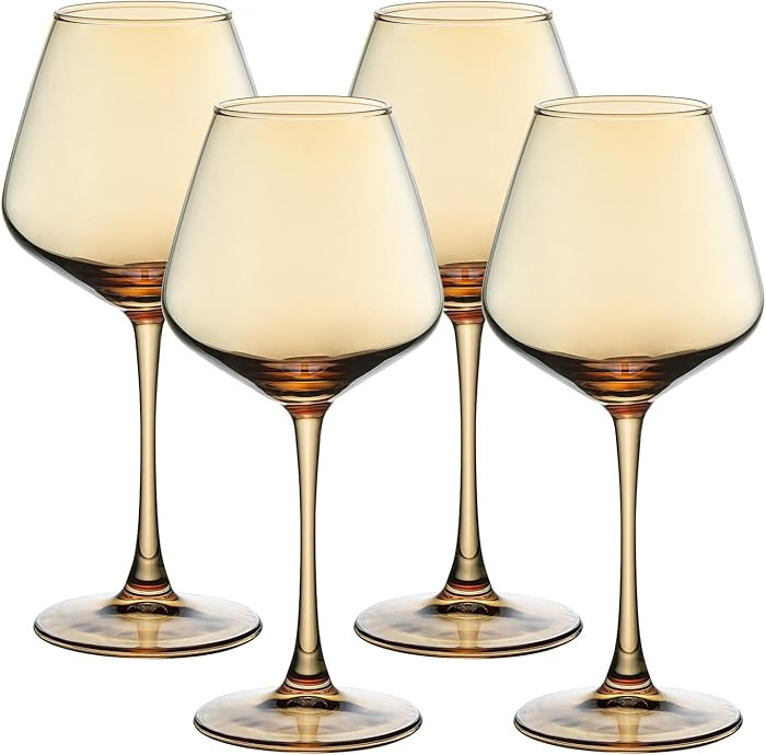PTSTING Amber Wine Glasses Set of 4 - 15.5oz Burgundy Glasses for Red Wine, Tasting, Wedding Gift... | Amazon (US)