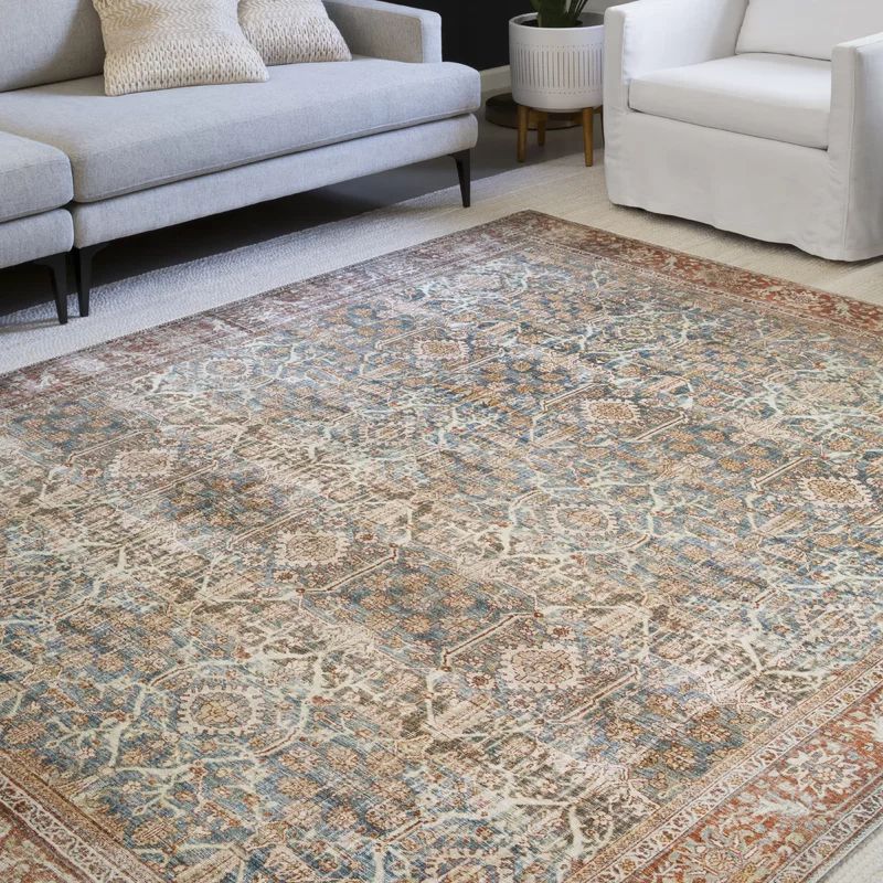 Cassian Oriental Ocean/Rust Area Rug | Wayfair Professional