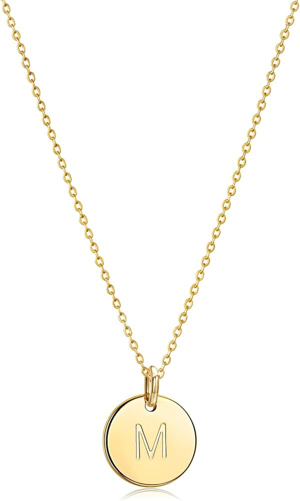 Bemoly Initial Necklace for Women Round 11MM Coin Disc Double Side Engraved Letter A-Z Hammered P... | Amazon (US)