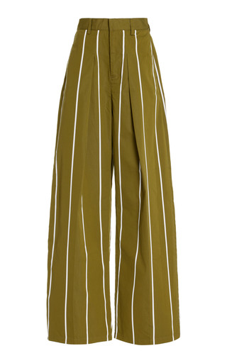 Port Pleated Striped Cotton Wide-Leg Trousers | Moda Operandi (Global)