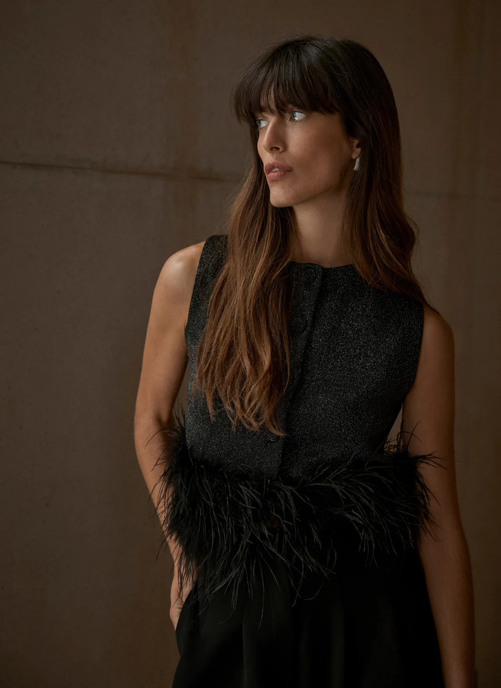 Black Feather Hem Knit Top | Mint Velvet