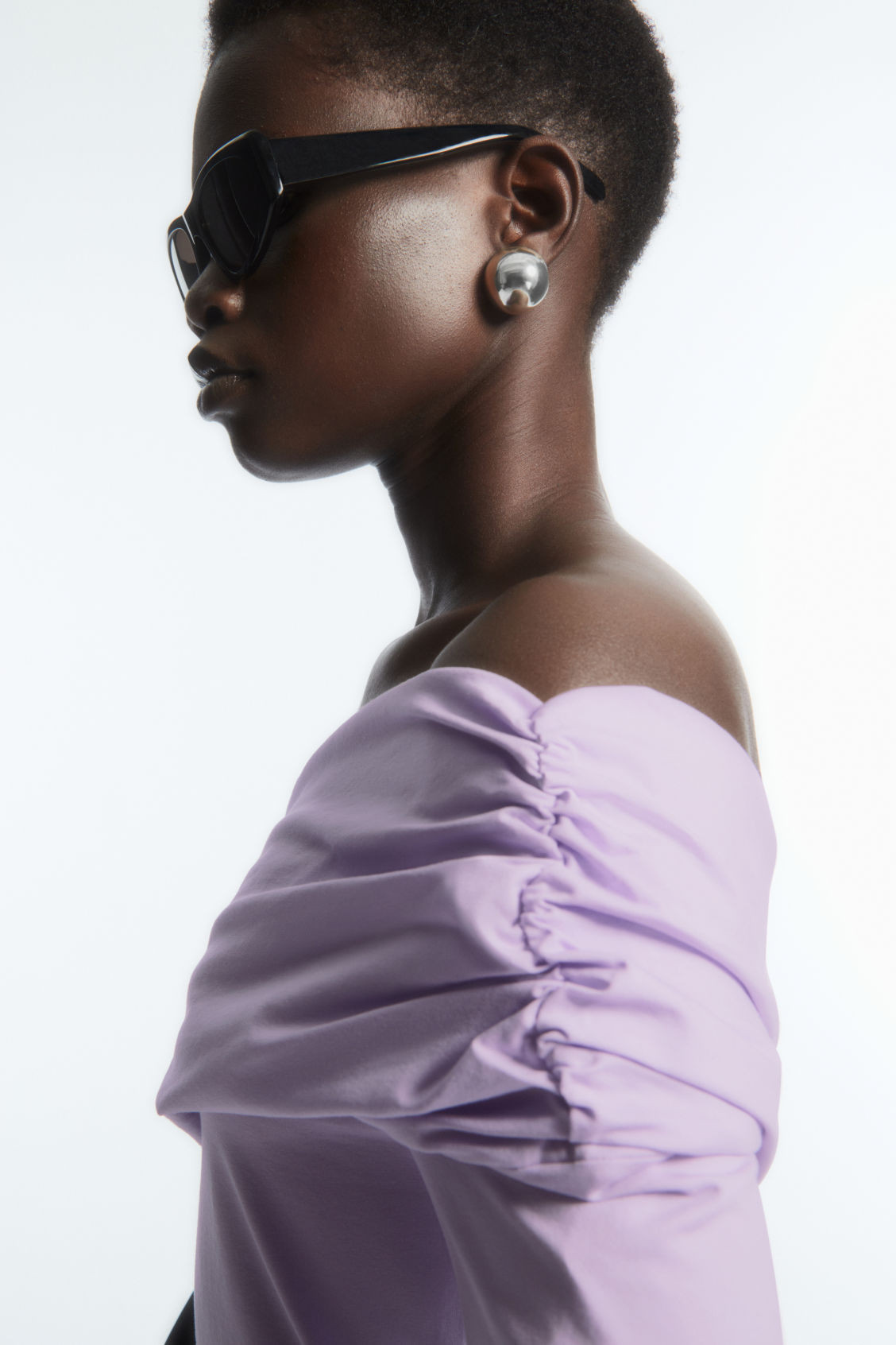GATHERED OFF-THE-SHOULDER ASYMMETRIC TOP - LIGHT LILAC - COS | COS UK