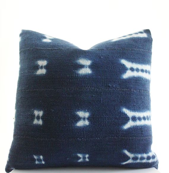African Mudcloth Pillow Cover, Indigo, Ethnic, Textile, Handwoven, 18x18 | Etsy (US)