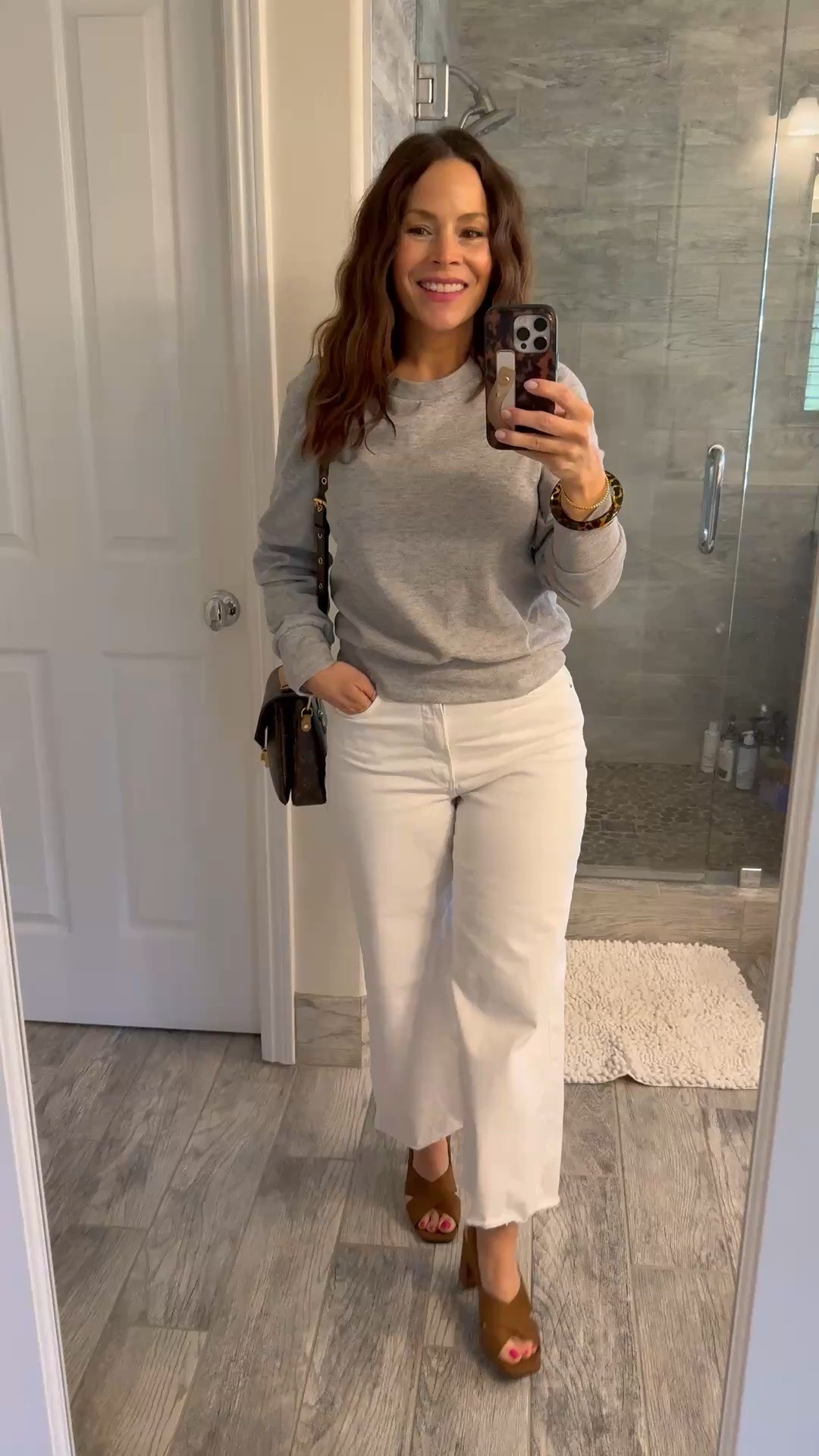 Grey sweatshirt & white jeans- fresh, classic, effortless. Dressing it up with suede heels and my LV purse

#LTKootd #LTKPetite #LTKOver40