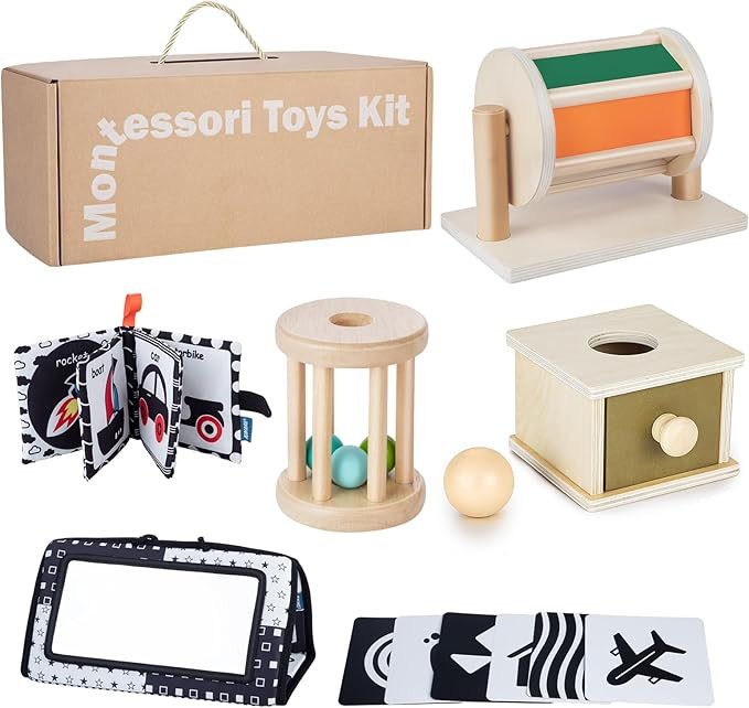 Montessori Toys for Babies 0-6 Months, 6 in 1 Learning Educational Set for Newborn, Toddlers Gift... | Amazon (US)