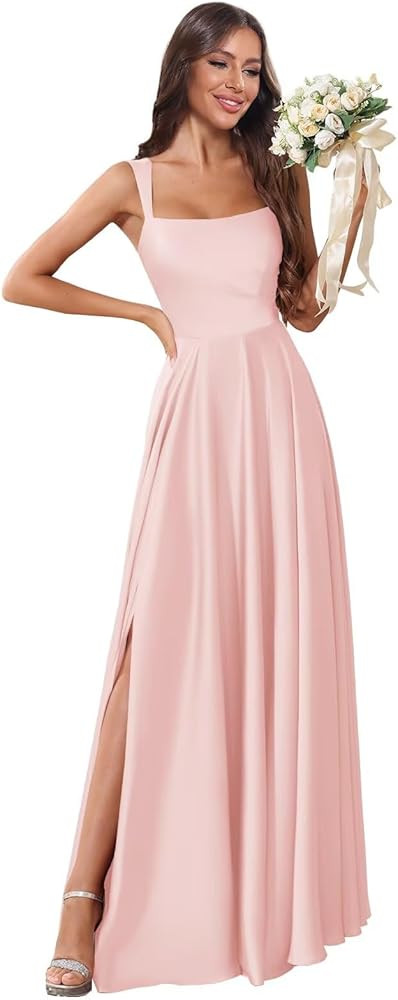 Pink Satin Dress Pink Bridesmaid Dresses for Women Light Pink Dress Maxi Pink Dress Outfit Inspo | Amazon (US)