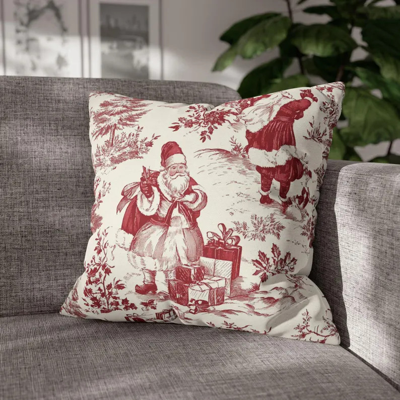 Red Toile Christmas Pillow Covers Pine Trees Toile All Over Pines Vintage Christmas Home Decor Cl... | Etsy (US)