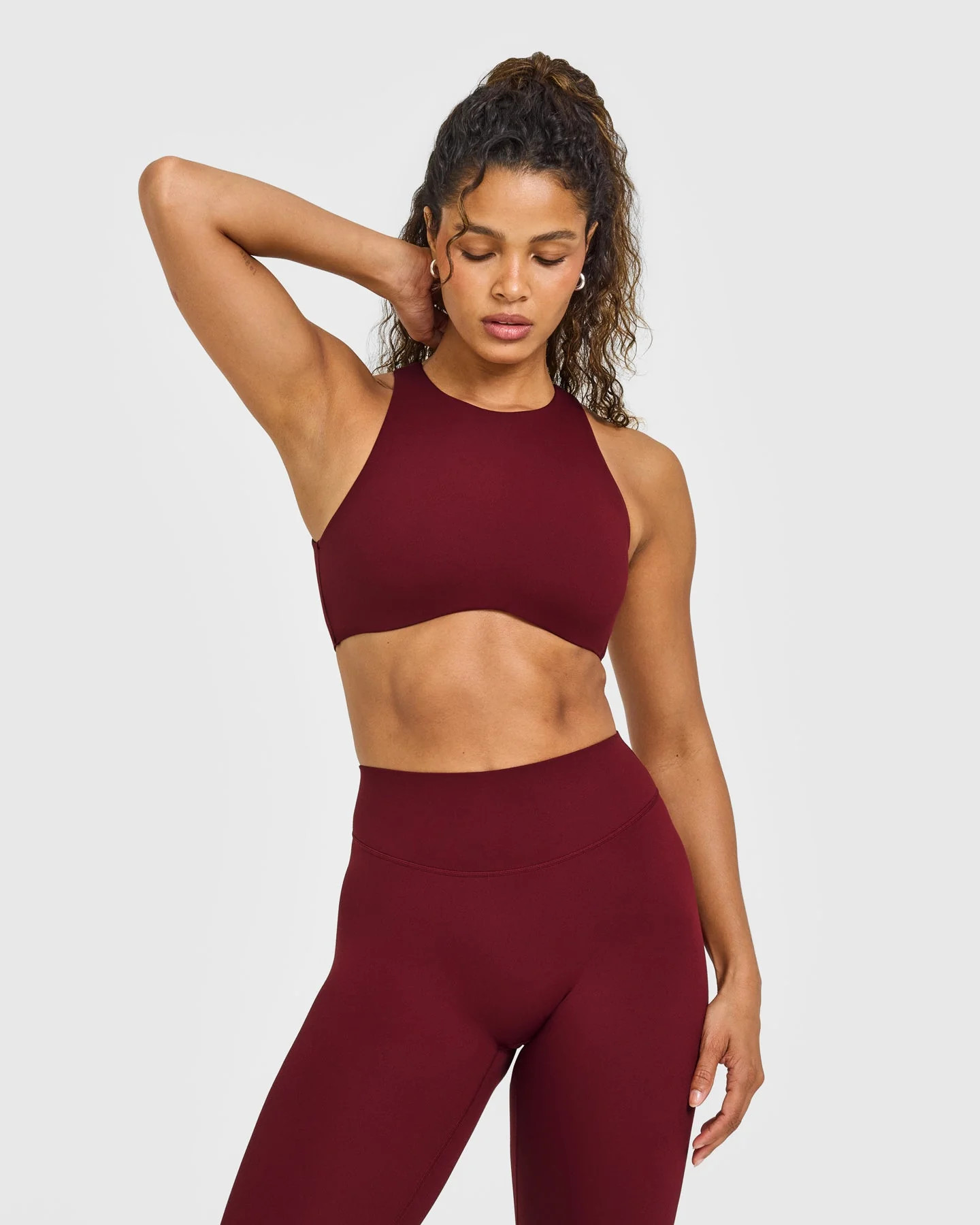SoftMotion™ High Neck Sports Bra with White Logo 
 Light Rosewood | Oner Active (UK / US)
