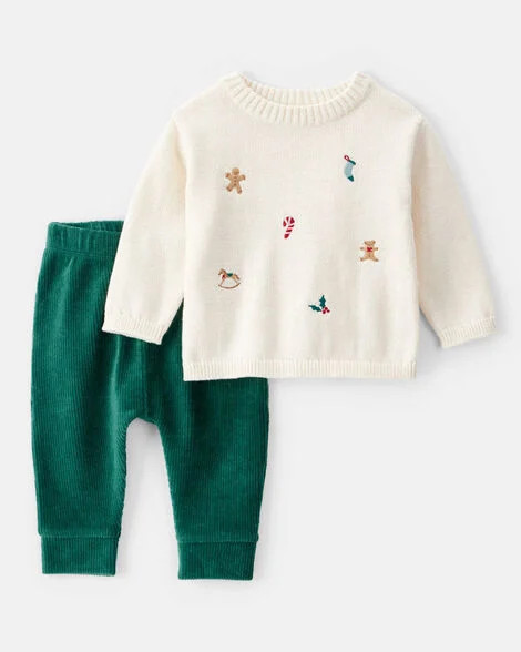 Carter's Baby Boys Boy Holiday Print Long-Sleeve Sweater & Pant Set - White NB White/Green | Carter's Inc
