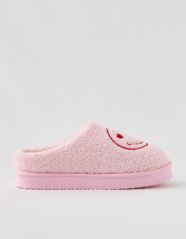 Aerie Smiley® Sherpa Scuff Slippers | American Eagle Outfitters (US & CA)
