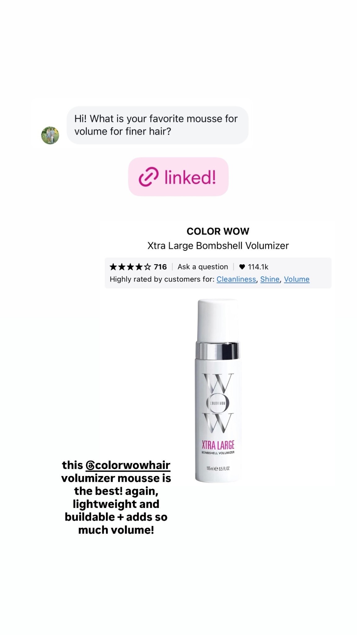 this @colorwowhair volumizer mousse is the best! again, lightweight and buildable + adds so much volume!