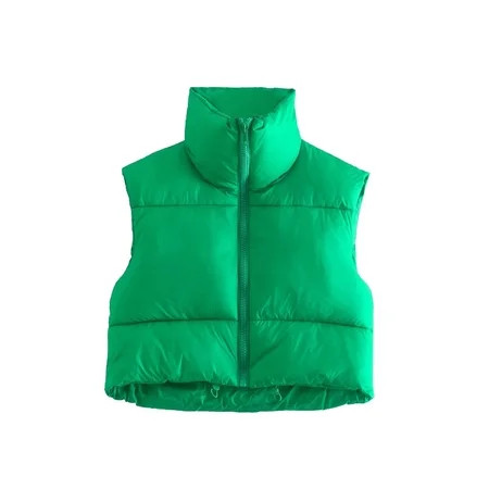 Lumento Ladies Cropped Work Puffer Vests Overcoat Drawstring Jackets Casual Stand Collar Winter Crop | Walmart (US)