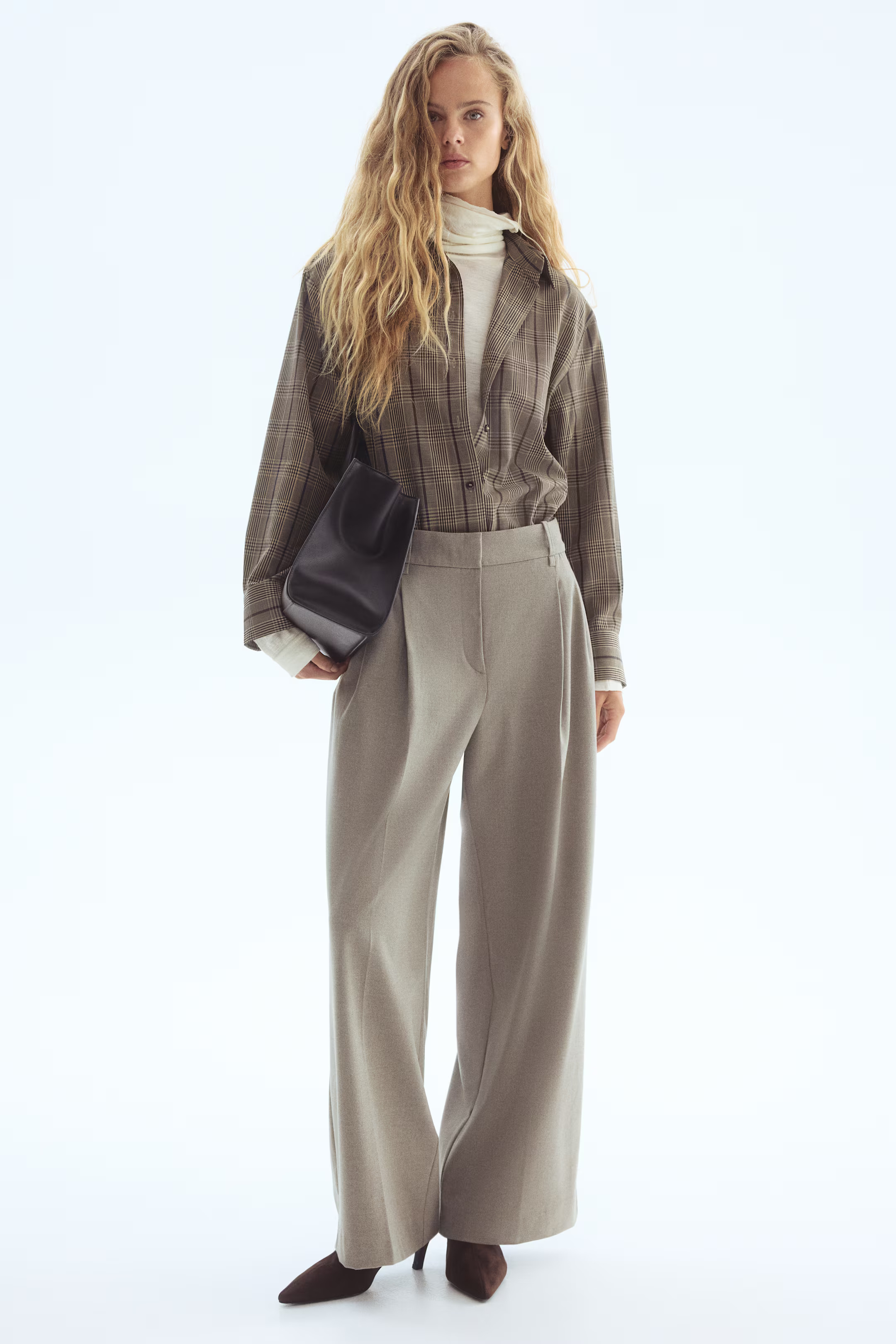 Wide tailored trousers - Beige marl - Ladies | H&M GB | H&M (UK, MY, IN, SG, PH, TW, HK)