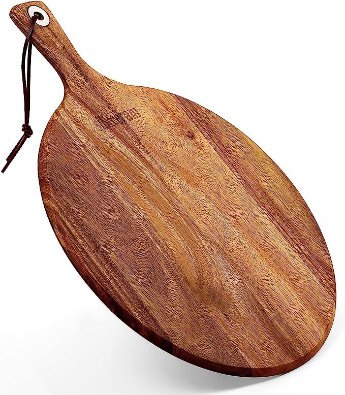 Silkceram Acacia Wood Pizza Peel, Round 12 Inch Wooden Cutting Boards, Cheese Paddle Board, Bread... | Amazon (US)