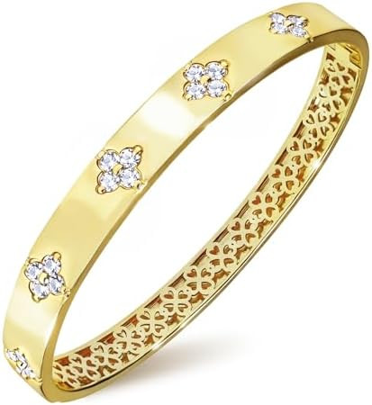 Moissanite Bangle Bracelet for Women, 14K Gold Plated Four Leaf Clover with D Color VVS1 3EX Cut ... | Amazon (US)
