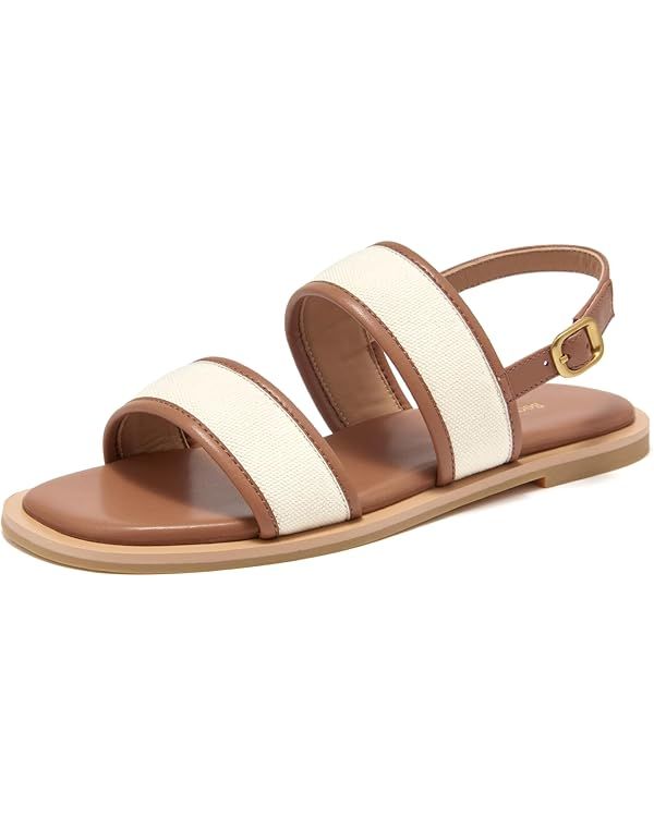 BEAU TODAY Womens Flat Sandals, Genuine Leather Sandals for Women, Casual Open Toe Women Summer S... | Amazon (US)