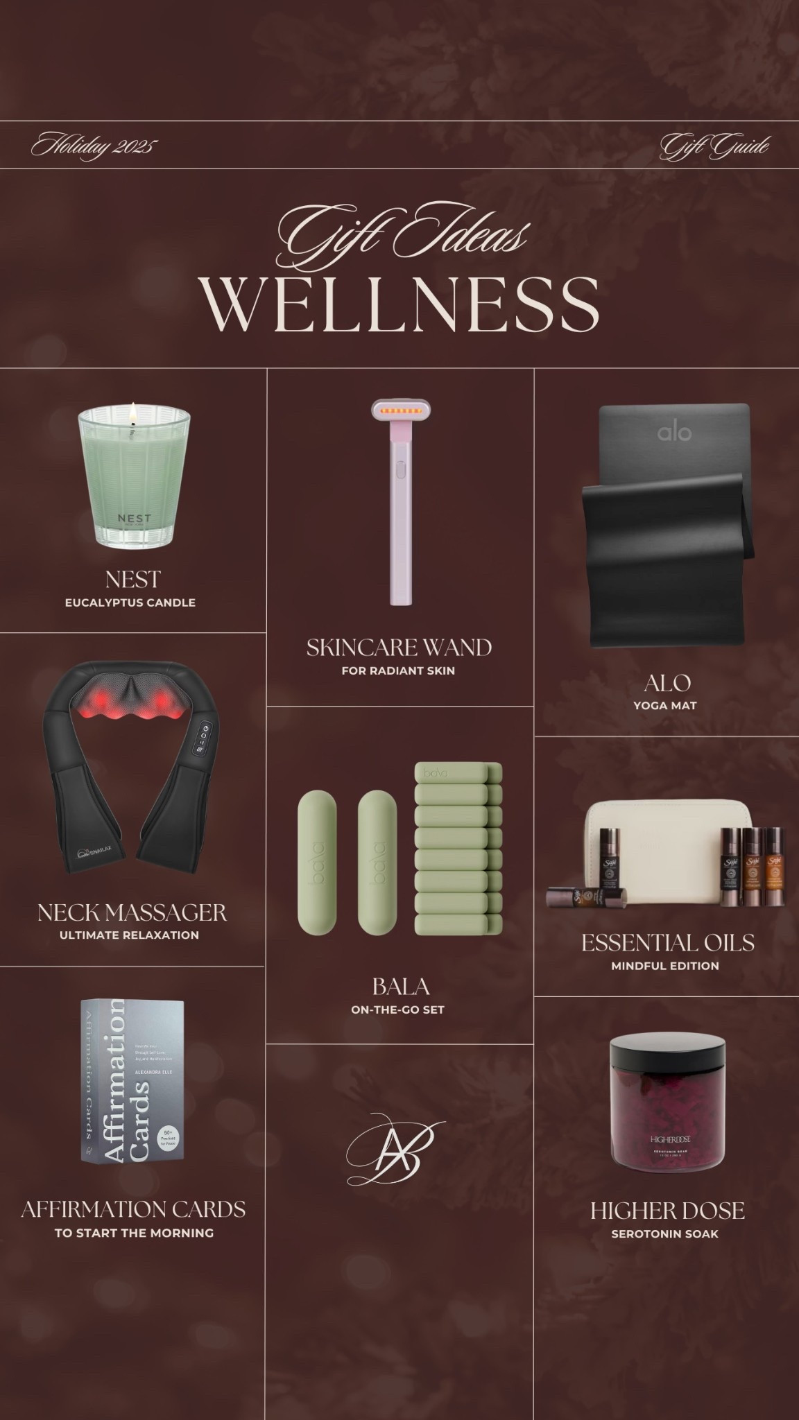 Gift ideas for the wellness lover! From mindful mornings to peaceful nights, they’ll love that you selected a carefully curated gift just for them! 

Wellness routine, self-care, mindful gifts, calm living, spa at home, luxury self-care, holiday gift guide, gifts for her, 2025 wellness gift ideas, beauty gifts, Alo yoga mat, affirmation cards, nest candle, bala, neck massager 

#LTKGiftGuide #LTKBeauty #LTKHoliday