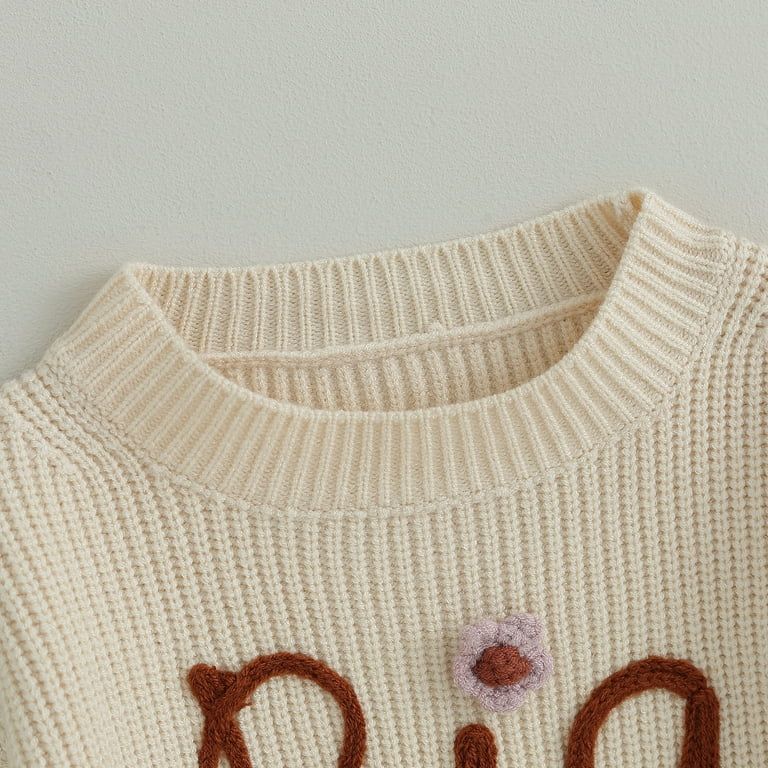 Okbabeha Toddler Baby Girl Chunky Sweater Romper Onesie Knit Big/Lil Sis Embroidered Sweatshirt S... | Walmart (US)