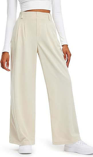 Libin Women's Wide Leg Pants 27"/29" High Waisted Waffle Knit Casual Slacks Work Pants Business P... | Amazon (US)