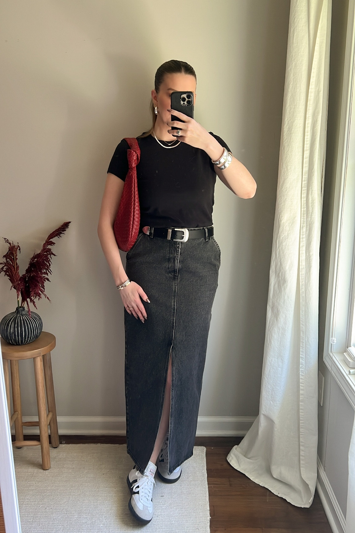 today’s capsule look 🖤 tshirt is the Tomboy Tee from Cuts Clothing - wearing a size medium 

Denim Maxi Skirt | Adidas Samba Sneaker | Red Woven Handbag 

#LTKunder100 #LTKunder50 #LTKstyletip