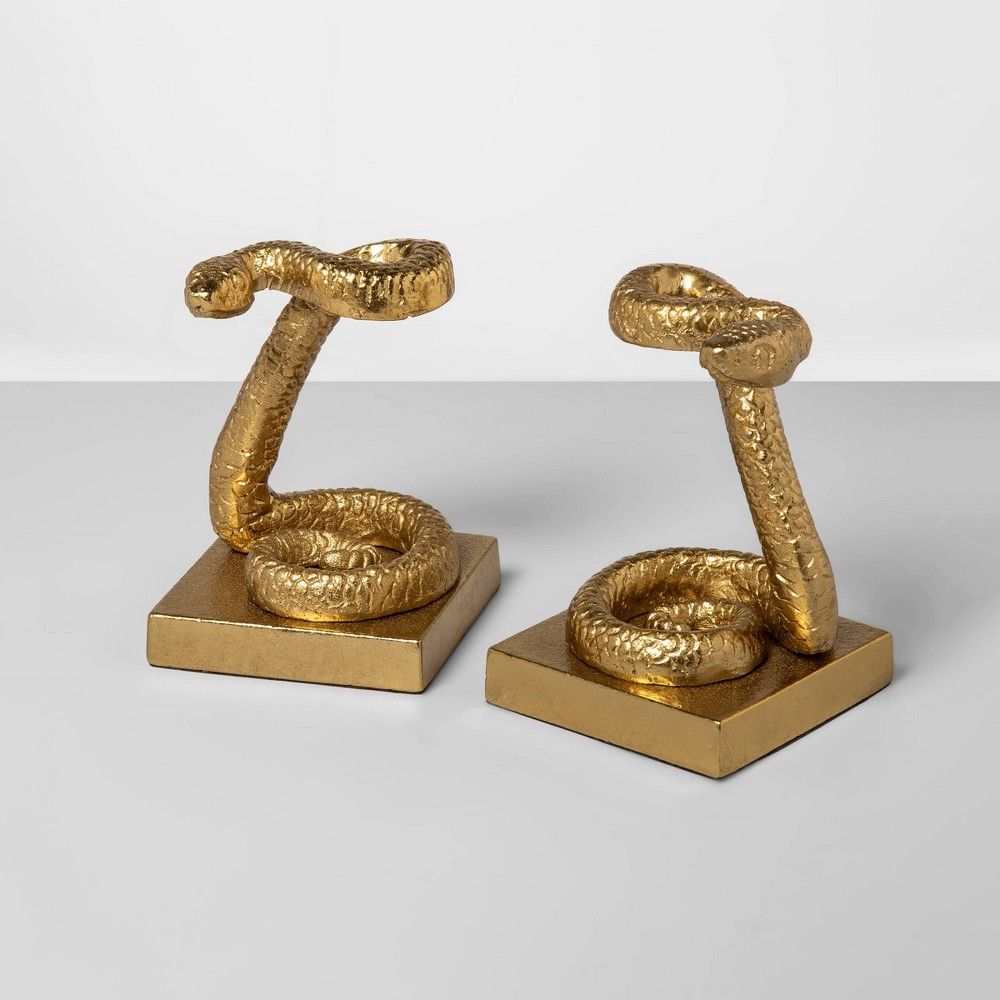 7.6"" x 5.6"" 2pc Brass Snake Bookend Set Gold - Opalhouse | Target