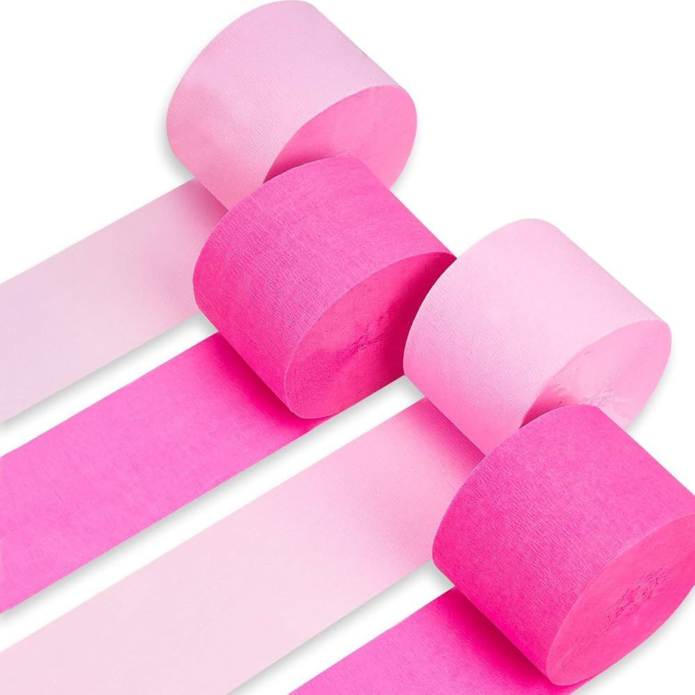 PartyWoo Crepe Paper Streamers 4 Rolls 328ft, Pack of Hot Pink and Pink Crepe Paper for Party, We... | Amazon (US)