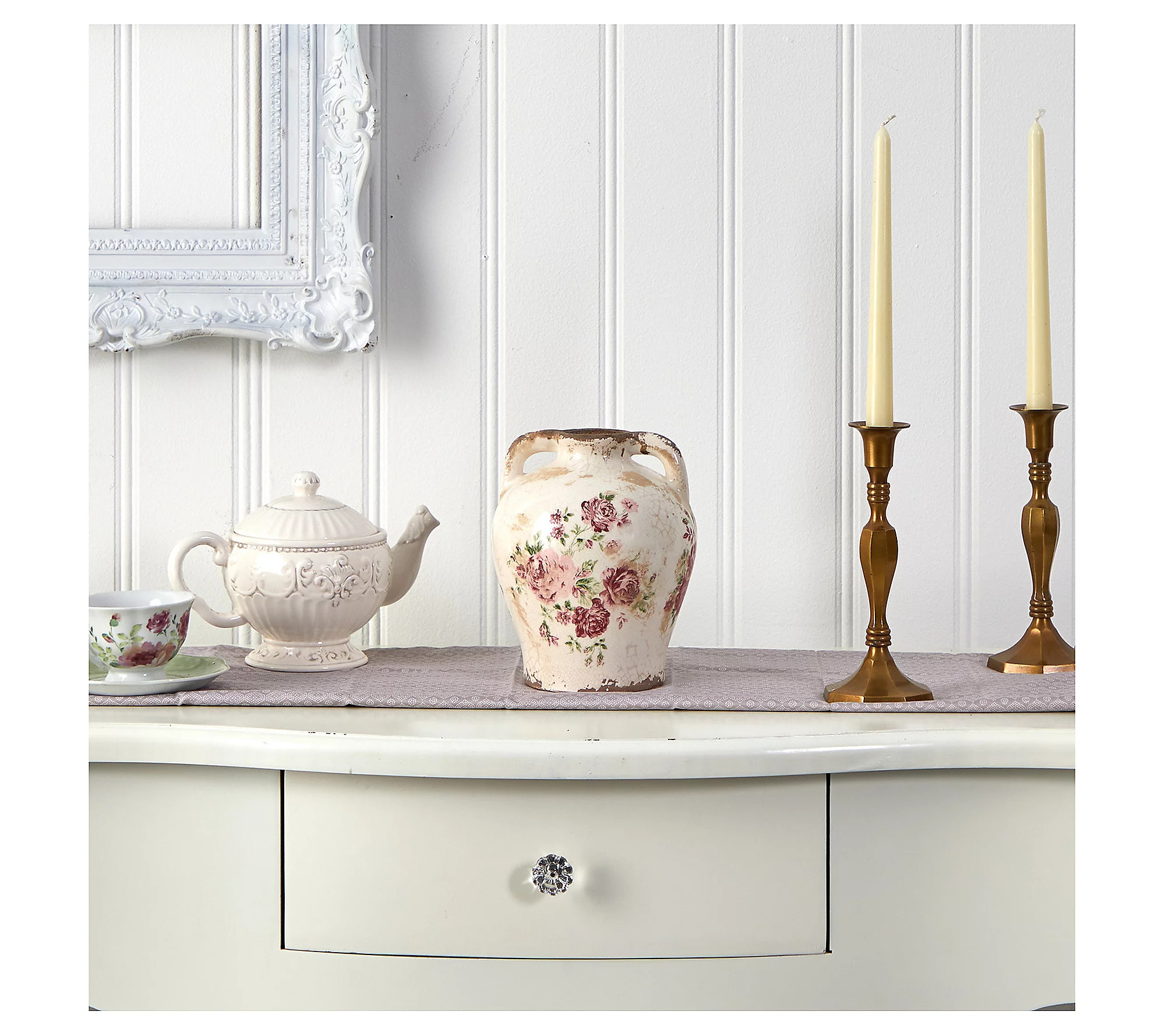 Nearly Natural 8"" Tuscan Ceramic Floral Print V ase | QVC